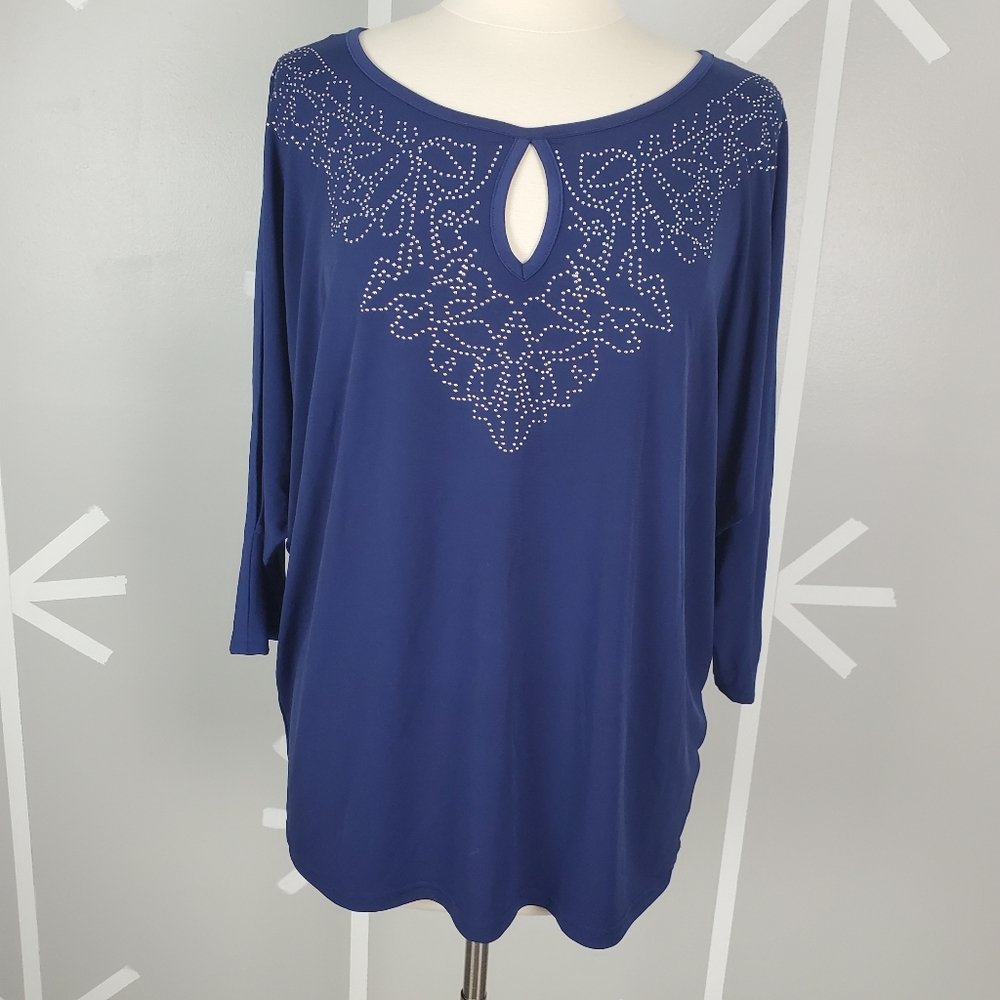 NWT Plus Size 2X Navy Sea Open Sleeve Blouse